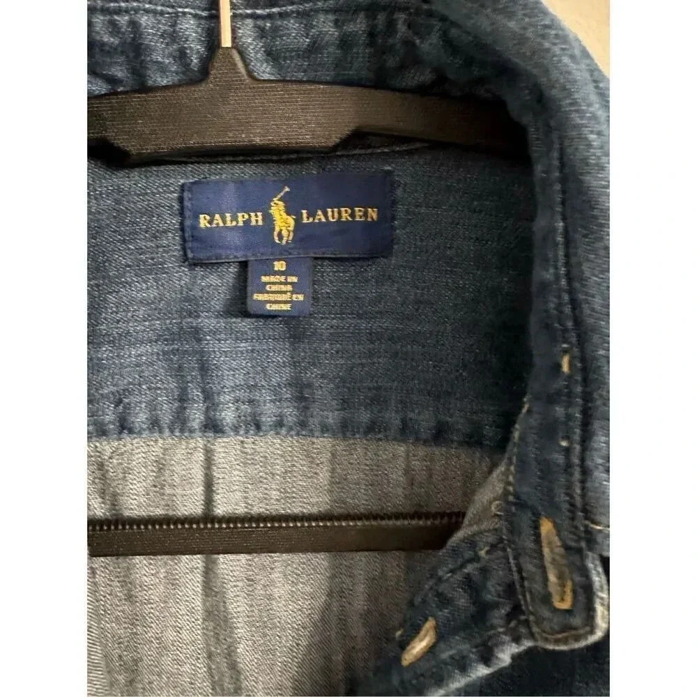 Ralph Lauren Girls Denim‎ Shirt Dress Blue Long Sleeve Belted Size 10